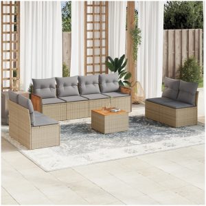 Soffgrupp för trädgården med dynor 9 delar beige konstrotting vidaXL