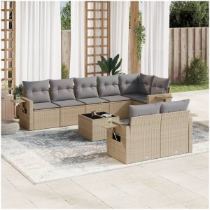 Soffgrupp för trädgården med dynor 9 delar beige konstrotting vidaXL