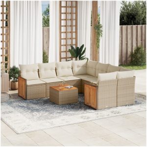 Soffgrupp för trädgården med dynor 9 delar beige konstrotting vidaXL