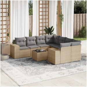 Soffgrupp för trädgården med dynor 9 delar beige konstrotting vidaXL