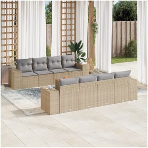 Soffgrupp för trädgården med dynor 9 delar beige konstrotting vidaXL