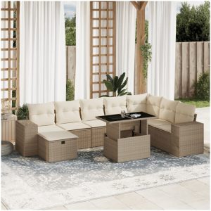 Soffgrupp för trädgården med dynor 9 delar beige konstrotting vidaXL