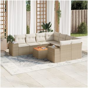 Soffgrupp för trädgården med dynor 9 delar beige konstrotting vidaXL