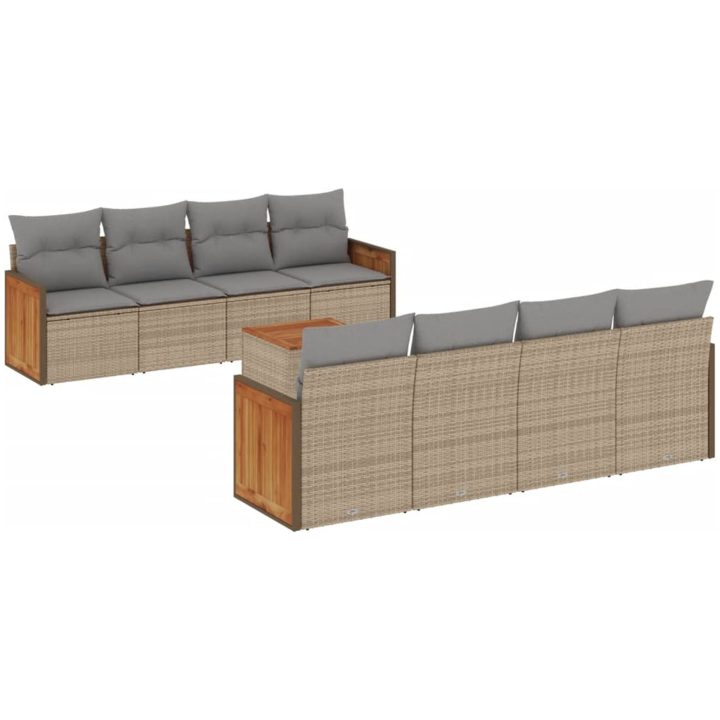 Soffgrupp för trädgården med dynor 9 delar beige konstrotting vidaXL – bild 2