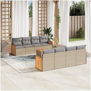 Soffgrupp för trädgården med dynor 9 delar beige konstrotting vidaXL