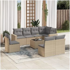 Soffgrupp för trädgården med dynor 9 delar beige konstrotting vidaXL