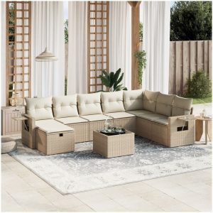 Soffgrupp för trädgården med dynor 9 delar beige konstrotting vidaXL