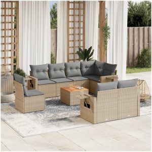 Soffgrupp för trädgården med dynor 9 delar beige konstrotting vidaXL