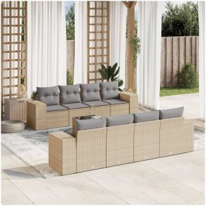 Soffgrupp för trädgården med dynor 9 delar beige konstrotting vidaXL