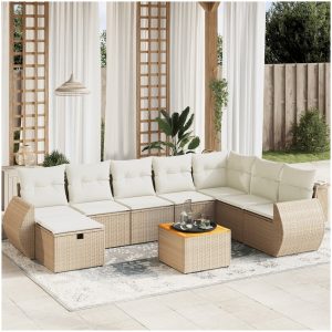 Soffgrupp för trädgården med dynor 9 delar beige konstrotting vidaXL