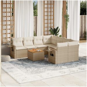 Soffgrupp för trädgården med dynor 9 delar beige konstrotting vidaXL