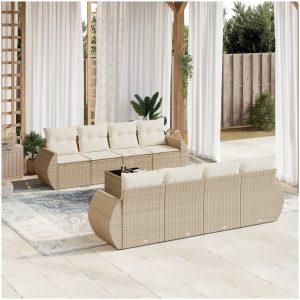 Soffgrupp för trädgården med dynor 9 delar beige konstrotting vidaXL