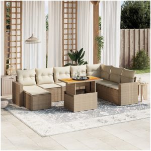 Soffgrupp för trädgården med dynor 9 delar beige konstrotting vidaXL