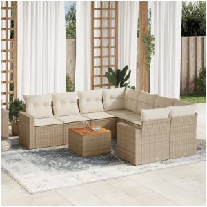 Soffgrupp för trädgården med dynor 9 delar beige konstrotting vidaXL