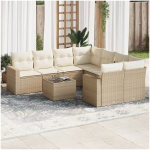 Soffgrupp för trädgården med dynor 9 delar beige konstrotting vidaXL