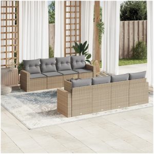 Soffgrupp för trädgården med dynor 9 delar beige konstrotting vidaXL