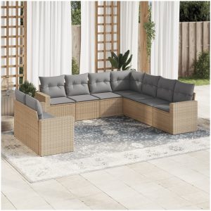 Soffgrupp för trädgården med dynor 9 delar beige konstrotting vidaXL