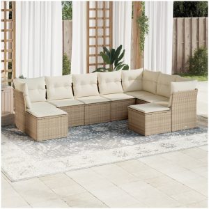 Soffgrupp för trädgården med dynor 9 delar beige konstrotting vidaXL