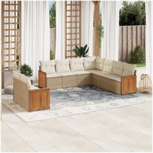 Soffgrupp för trädgården med dynor 9 delar beige konstrotting vidaXL