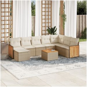 Soffgrupp för trädgården med dynor 9 delar beige konstrotting vidaXL