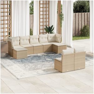 Soffgrupp för trädgården med dynor 9 delar beige konstrotting vidaXL