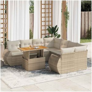 Soffgrupp för trädgården med dynor 9 delar beige konstrotting vidaXL
