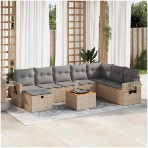 Soffgrupp för trädgården med dynor 9 delar beige konstrotting vidaXL