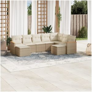 Soffgrupp för trädgården med dynor 9 delar beige konstrotting vidaXL
