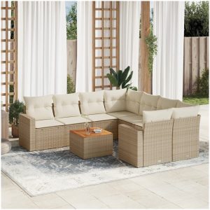 Soffgrupp för trädgården med dynor 9 delar beige konstrotting vidaXL