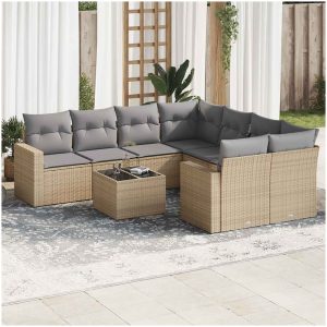 Soffgrupp för trädgården med dynor 9 delar beige konstrotting vidaXL