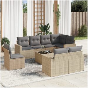 Soffgrupp för trädgården med dynor 9 delar beige konstrotting vidaXL