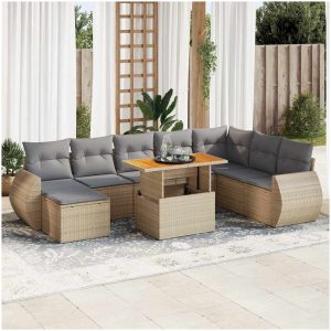 Soffgrupp för trädgården med dynor 9 delar beige konstrotting vidaXL