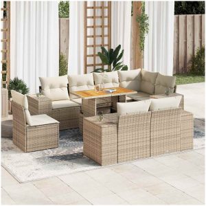 Soffgrupp för trädgården med dynor 9 delar beige konstrotting vidaXL