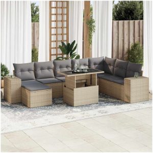 Soffgrupp för trädgården med dynor 9 delar beige konstrotting vidaXL
