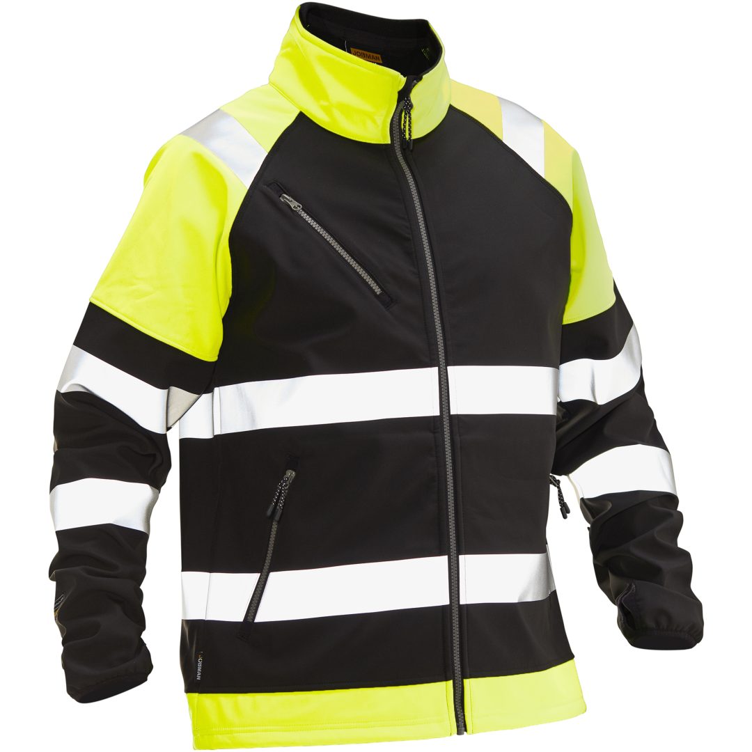 Softshell Jacka Varsel 5125 Technical Svart/Gul Jobman XXXL