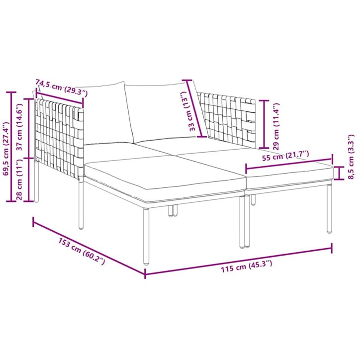 Solbädd med Kuddar 2-Person Anthracite Stål vidaXL 115 x 153 x 69.5 cm – bild 11