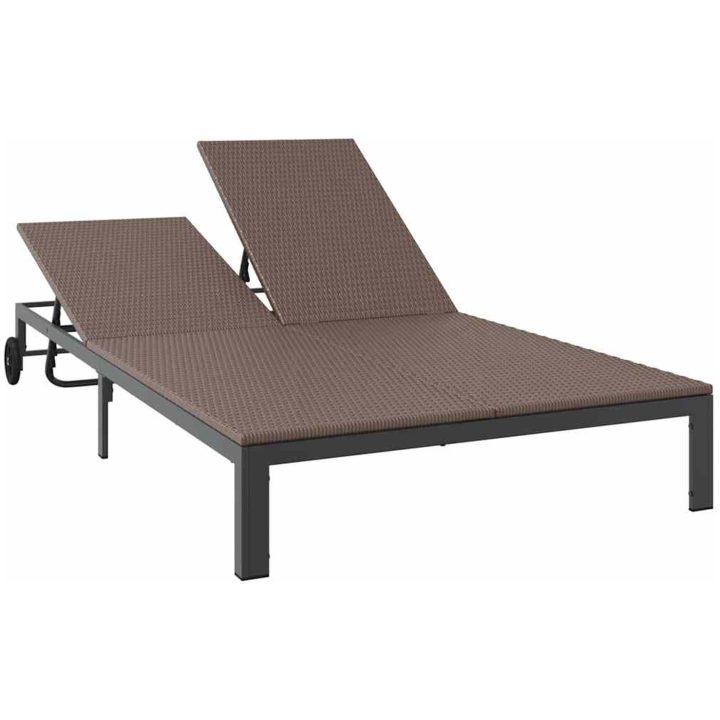 Solbädd med Kuddar och Hjul för 2 Personer Brun Poly Rattan vidaXL 200 x 109 x 28 cm – bild 4