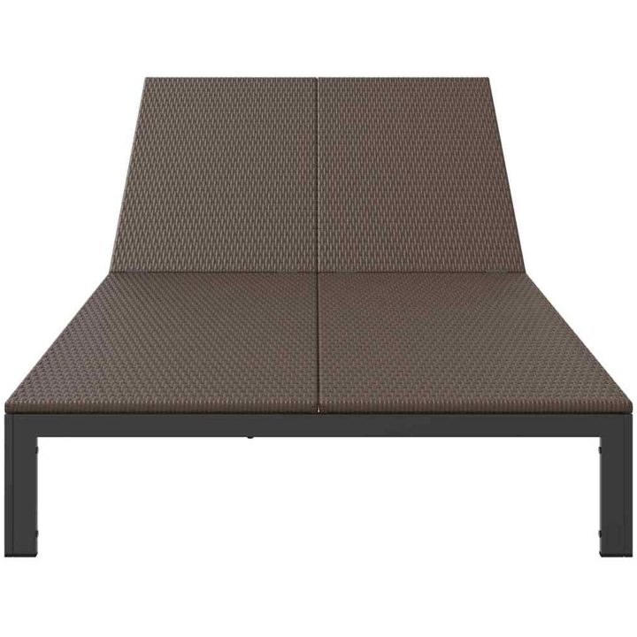Solbädd med Kuddar och Hjul för 2 Personer Brun Poly Rattan vidaXL 200 x 109 x 28 cm – bild 5