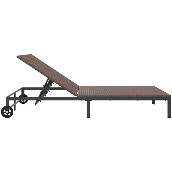 Solbädd med Kuddar och Hjul för 2 Personer Brun Poly Rattan vidaXL 200 x 109 x 28 cm – bild 6