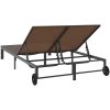 Solbädd med Kuddar och Hjul för 2 Personer Brun Poly Rattan vidaXL 200 x 109 x 28 cm – miniatyr 7