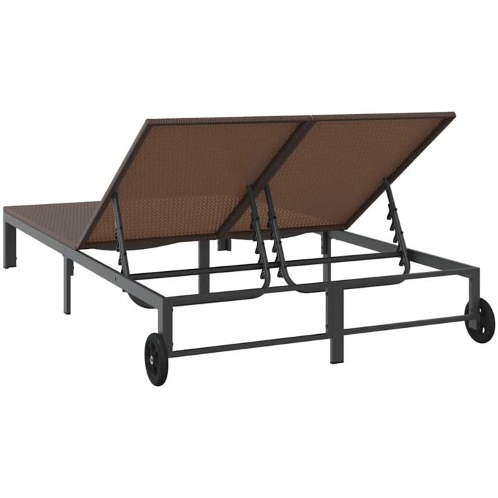 Solbädd med Kuddar och Hjul för 2 Personer Brun Poly Rattan vidaXL 200 x 109 x 28 cm – bild 7