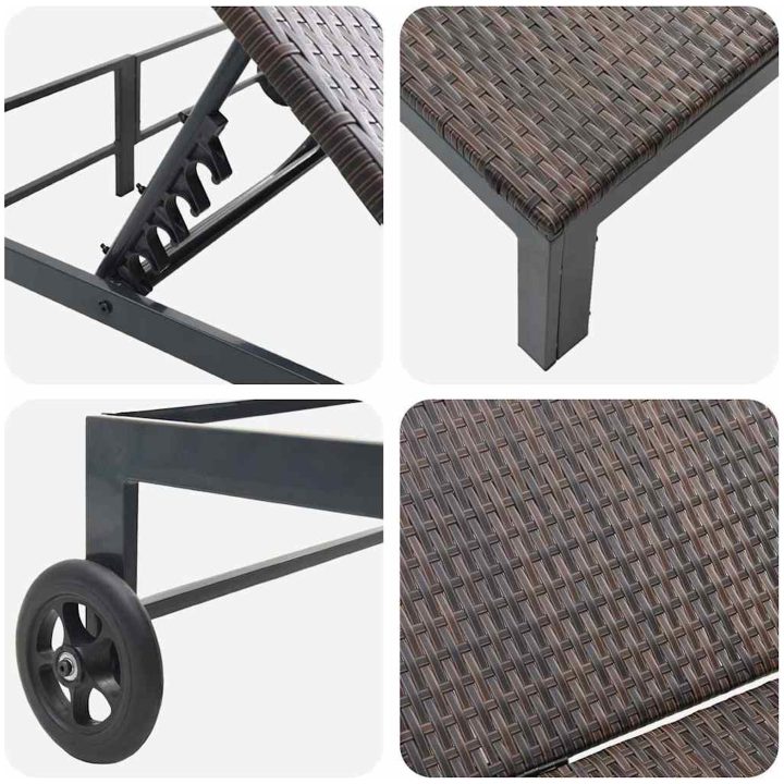 Solbädd med Kuddar och Hjul för 2 Personer Brun Poly Rattan vidaXL 200 x 109 x 28 cm – bild 8