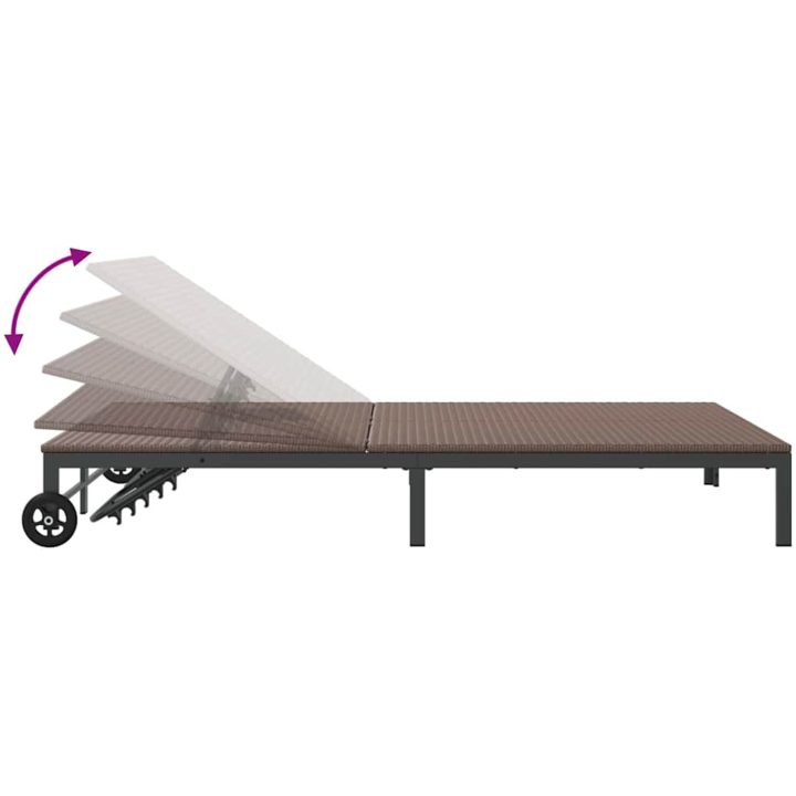 Solbädd med Kuddar och Hjul för 2 Personer Brun Poly Rattan vidaXL 200 x 109 x 28 cm – bild 9