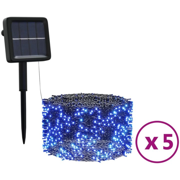 Soldriven ljusslinga 5 st 5x200 lysdioder blå inne/ute vidaXL – bild 2