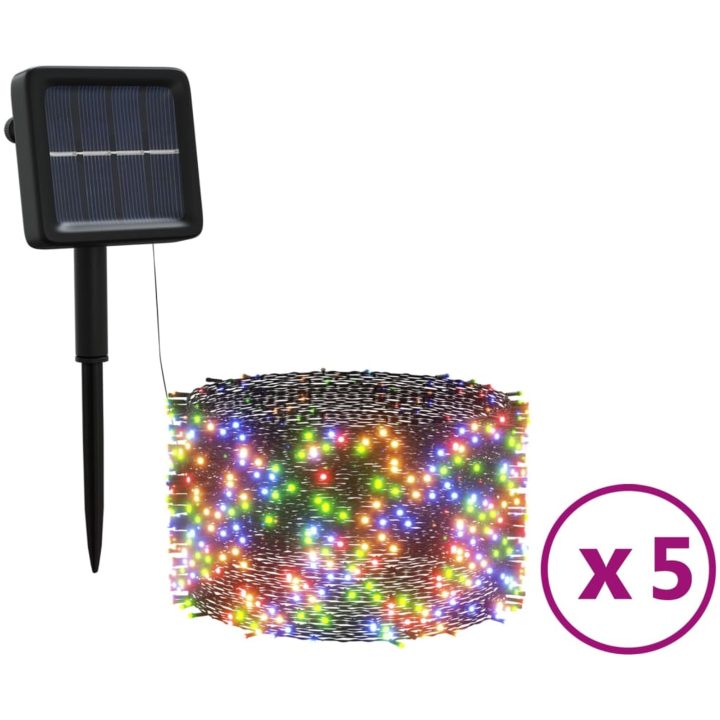 Soldriven ljusslinga 5 st 5x200 lysdioder flerfärgad inne/ute vidaXL – bild 2