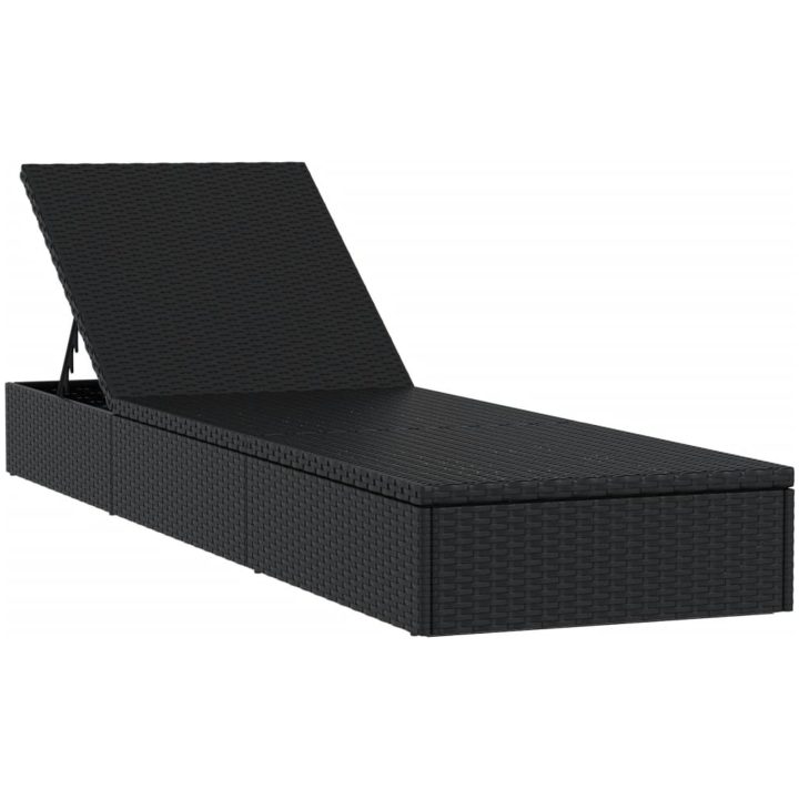 Solsäng 1 st med dyna svart 201x55x62 cm konstrotting vidaXL – bild 3