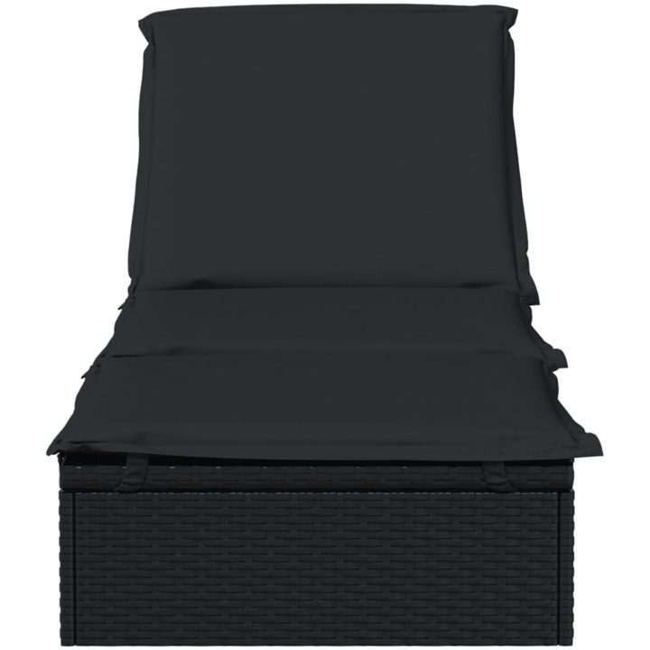 Solsäng 1 st med dyna svart 201x55x62 cm konstrotting vidaXL – bild 5