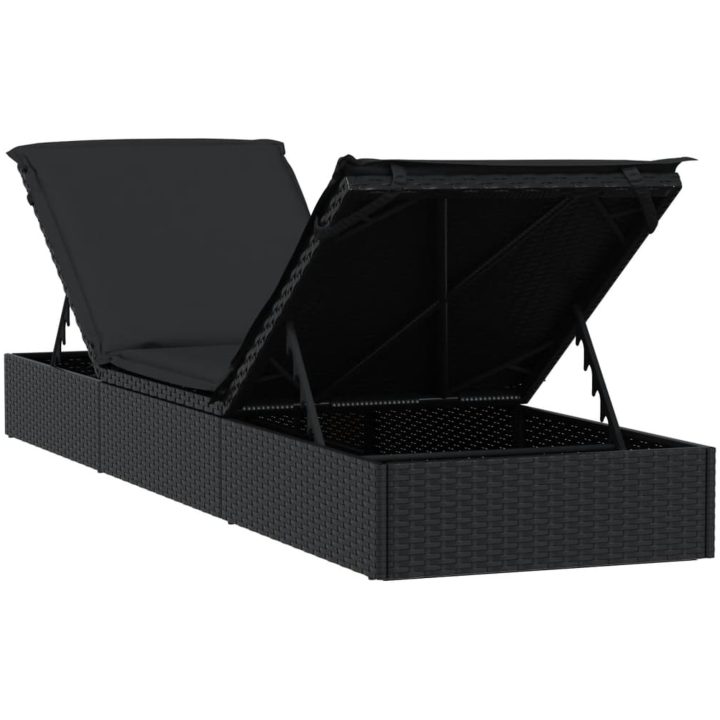 Solsäng 1 st med dyna svart 201x55x62 cm konstrotting vidaXL – bild 8