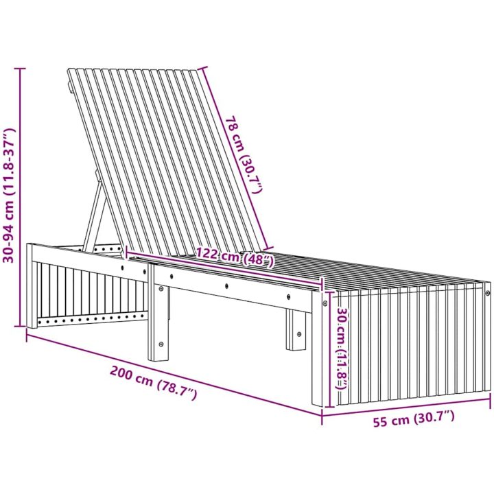 Solsäng 200x55x30 cm Massivt Akaciaträ vidaXL 200 x 55 x 94 cm – bild 10