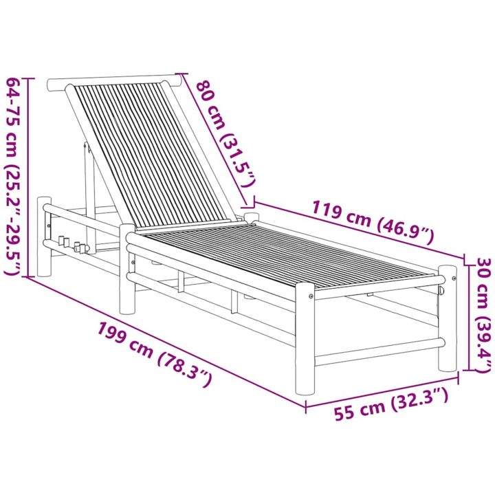 Solsäng 55x199x30 cm bambu vidaXL – bild 10